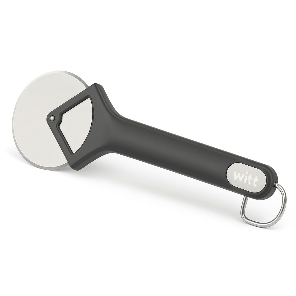 Witt Stainless Steel Pizza Cutter Wheel – Professional Pizza Cutter & Pizza Slicer, Sharp One-Cut Blade, Non-Slip Handle, Protective Case, Dishwasher Safe, 12.4 Inch