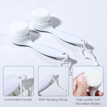 2 Pack Soft Bristle Facial Cleansing Brush for Deep Pore Cleaning, Face Exfoliating Scrub Brush for Face Cleansing Skincare Massaging (Pink and Jade White)