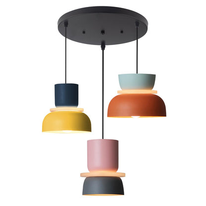 Qufute Nordic Modern Pendant Light Macaron Color Mid Century Hanging Light Fixture with Aluminum Shade Colorful Chandelier Ceiling Pendant Lights for Dining Room Kitchen (3-Light)