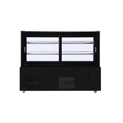 Pemberly Row 60" Refrigerated Bakery Display Case, Black Finish, 176 cu. ft. Capacity, Stainless Steel Frame, Curved Glass Design, Digital Temperature Control, Sliding Doors, Adjustable Shelves,