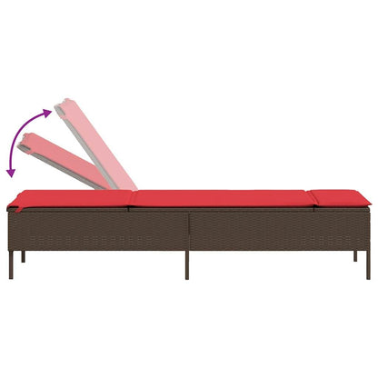 Yisssmeng 3-Piece Patio Sun Lounger Set with Red Cushions, Brown Poly Rattan Outdoor Chaise Lounge Chairs for Garden, Poolside and Terrace, Adjustable Backrest, 2 Pack, Steel Frame