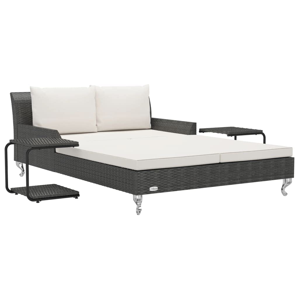KNERPWD Garden Sun Bed for Two with Cream White Cushions, 2 Person Sun Lounger with Removable Cushions for Patio and Outdoor Relaxation