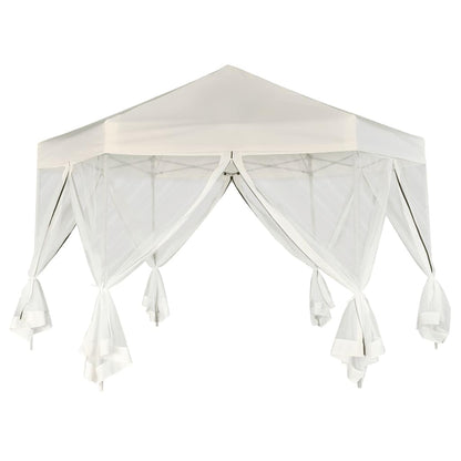 Hexagonal Gazebo Cream White, 11.8x11.8x9.2 ft Outdoor Canopy Tent with Mesh Sidewalls, Portable Pop Up Patio Shelter for Parties, Weddings, Backyard Events Outdoor Structures