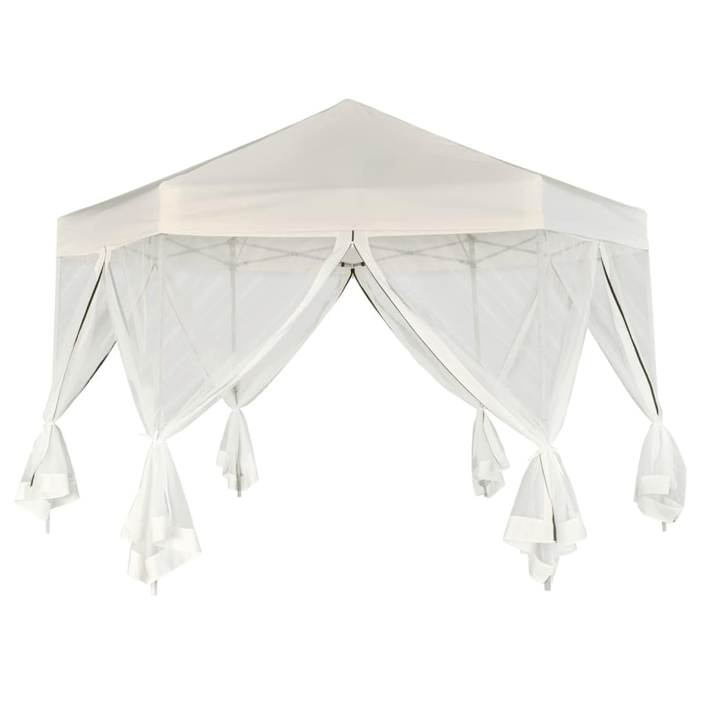 Hexagonal Gazebo Cream White, 11.8x11.8x9.2 ft Outdoor Canopy Tent with Mesh Sidewalls, Portable Pop Up Patio Shelter for Parties, Weddings, Backyard Events Lawn Structures