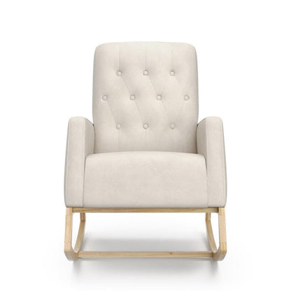 Storkcraft Northern Lights Premium Upholstered Nursery Rocking Chair (Ivory with Natural) – Stylish & Supportive Nursery Chair with Natural Wood Rocker Base, Premium Button Tufting for Classic Style