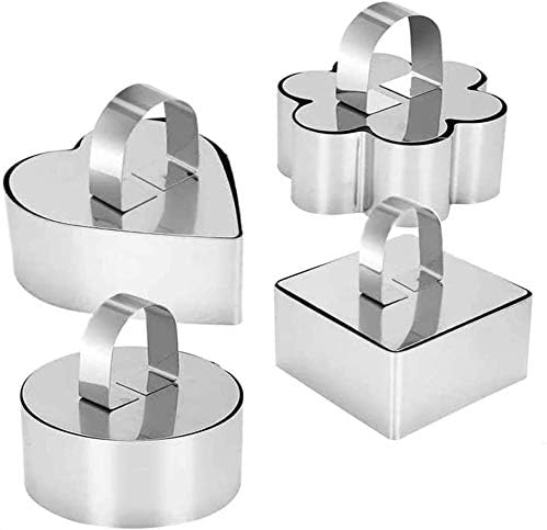 Stainless Steel 3D Cake Molds with Pusher Lifter, Set of 4 Baking Dish Tools for Cupcake, Mousse, Salad