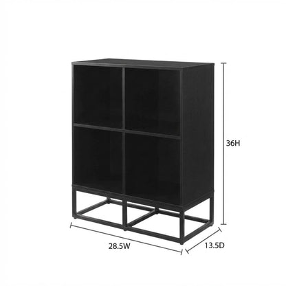 Furnifact Black 4 Cube Record Player Stand with Vinyl Storage, Compact Design, Durable Construction, Ideal for Living Room or Entertainment Area