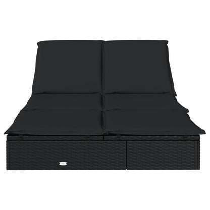Yisssmeng 2-Person Sunbed with Cushions, Double PE Rattan Chaise Lounge with Adjustable Backrest, Modern 2-Person Reclining Daybed for Outdoor Garden, Poolside and Patio, Black