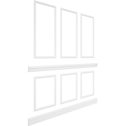 94 1/2"L (Adjustable 108"H to 132"H) Ashford Square Panel Stacked Wall Wainscot Paneling Kit