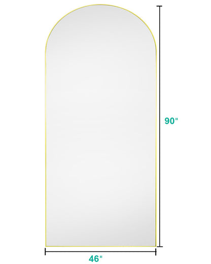 BEVERDY Arched Floor Mirror, 46" x 90" Oversized Full Body Mirror, Freestanding, Arch Mirror, Wall Mounted for Bedroom, Gold