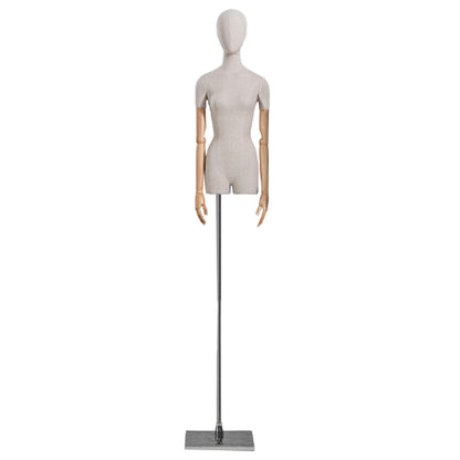 CZCZC Countertop Premium Mannequin with Metal Stand,Linen Female Mannequin,Adjustable Dress Mannequin,Flexible Form Mannequin Torso Wooden Arm Display