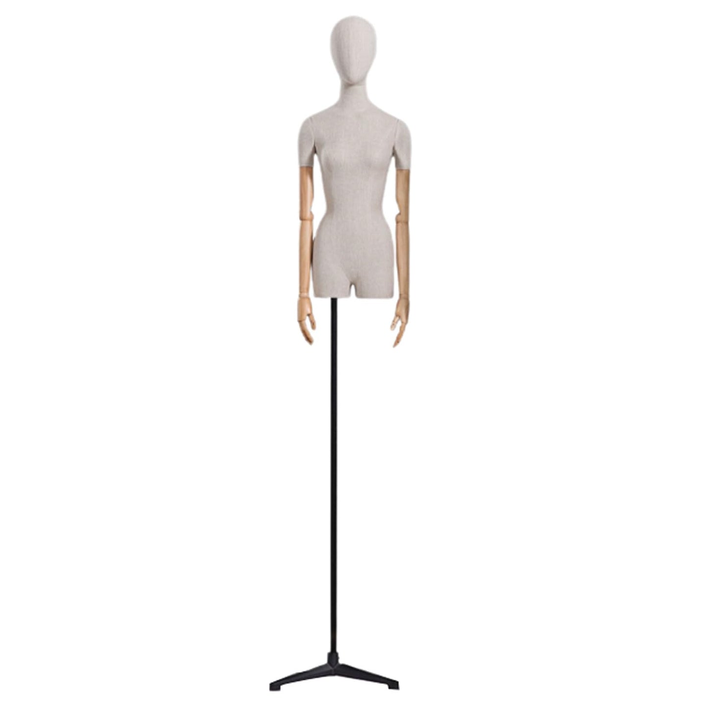 CZCZC Countertop Premium Mannequin with Metal Stand,Linen Female Mannequin,Adjustable Dress Mannequin,Flexible Form Mannequin Torso Wooden Arm Display
