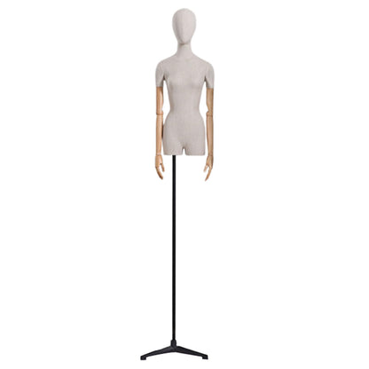 CZCZC Countertop Premium Mannequin with Metal Stand,Linen Female Mannequin,Adjustable Dress Mannequin,Flexible Form Mannequin Torso Wooden Arm Display