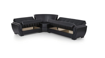 Ottomanson Convertible Sectional Sofa Bed with Hidden Storage & Click-Clack Sit-to-Sleep Sleeper Conversion – Rounded Arm, Firm Support L-Shaped Corner Couch Bed for Living Room & Guest Room, Black