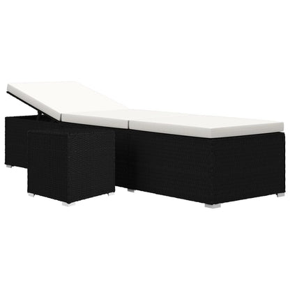 Yisssmeng Adjustable Sun Lounger with Side Tea Table, Black PE Rattan Patio Lounge Chair with Cream White Cushion, Reclining Outdoor Sunbed for Garden, Poolside, and Deck, 76.8 x 23.6 Inches