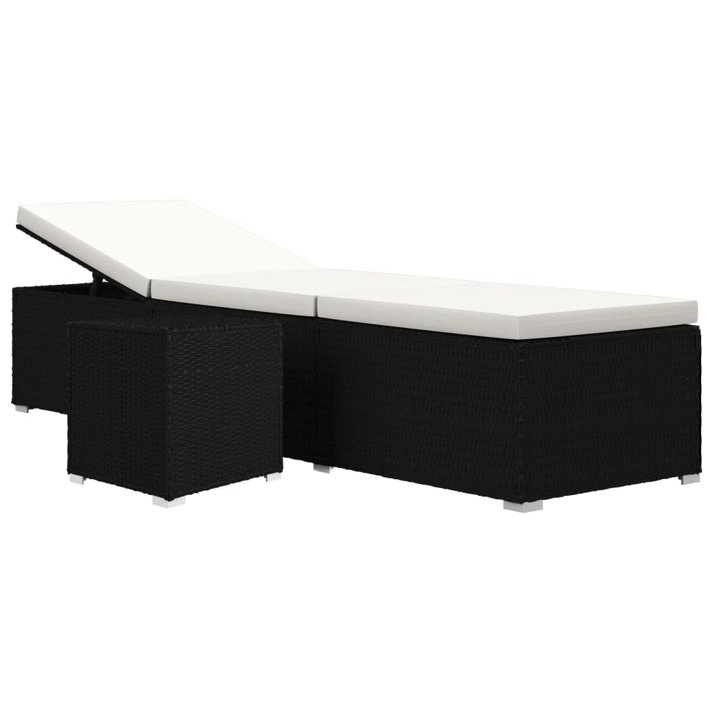 HFUDPOF Adjustable Sunbed with Side Table and Cushion, Black Sun Lounger Set with Tea Table for Outdoor Relaxation, PE Rattan Chaise Lounge