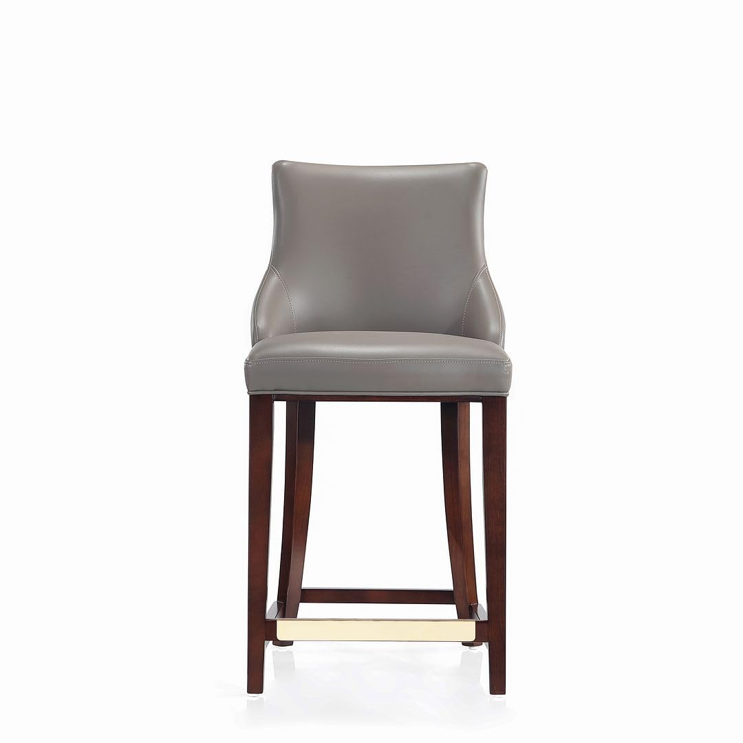 Manhattan Comfort Shubert Counter Stool with Backseat | Upholstered Leatherette, Beech Wood Legs | Perfect Bar Stool for Bar and Kitchen | Commercial Grade | Fully Assembled, Set of 1, Dark Taupe