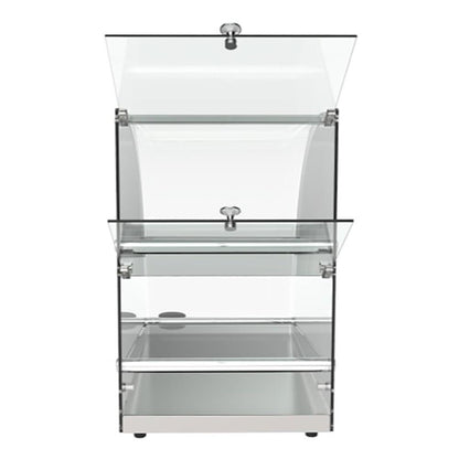 Pemberly Row 2-Tier Glass Bakery Display Case, Stainless Steel Base, Clear Tempered Glass, 20.4"H x 13.7"W x 23.6"D, Countertop Pastry Display for Muffins, Cookies, Donuts, Coffee Shop or Bakery Use