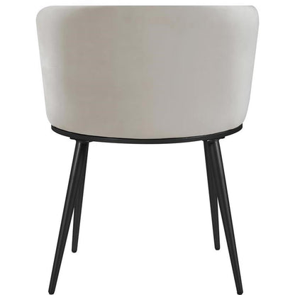 Meridian Furniture Skylar Collection Modern | Contemporary Upholstered Dining Chair with Rounded Back and Sturdy Iron Legs, Set of 2, 23.5" W x 23.5" D x 30" H, Cream Velvet, Matte Black