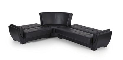 Ottomanson Convertible Sectional Sofa Bed with Hidden Storage & Click-Clack Sit-to-Sleep Sleeper Conversion – Rounded Arm, Firm Support L-Shaped Corner Couch Bed for Living Room & Guest Room, Black
