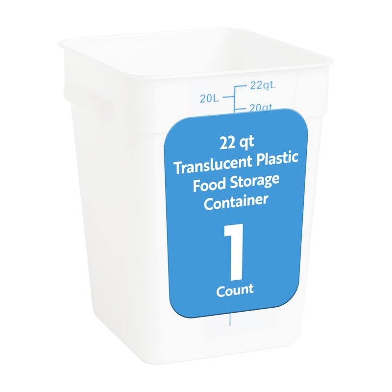 Restaurantware Food Storage Container 1 Pack of 22 qt Plastic Kitchen Storage Bin with Volume Markers Space-Efficient Design Dishwasher-Safe Polypropylene Translucent