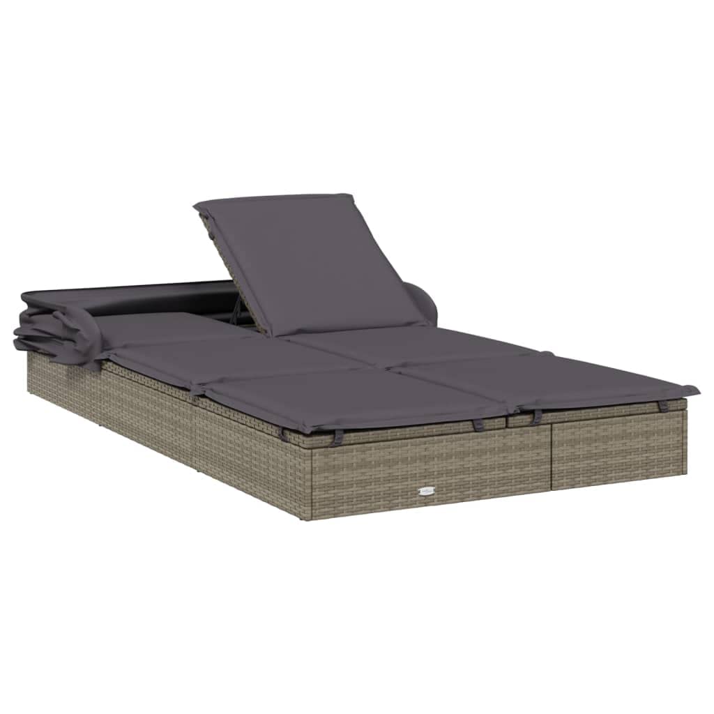 Yamxder 84" Grey PE Rattan Double Outdoor Chaise Lounge, Foldable Steel Frame Recliner with Cushions, Adjustable Armrests, Modern Patio Sun Lounger for Garden, Poolside, Balcony