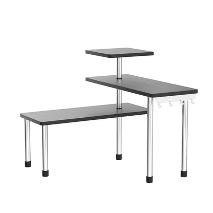ZHWS Kitchen Countertop Organizer Spice Rack for Salt, Bathroom Counter Organizer Over Sink for Makeup, Skincare, Adjustable 3-Tier Corner Counter Shelf with 4 Hooks for Coffee Bar Dresser Table