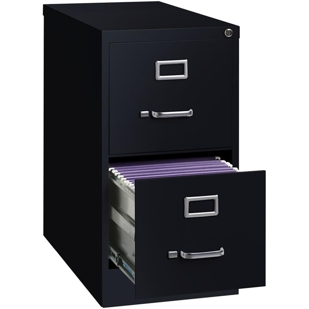Pemberly Row 2 Drawers 28.38" Vertical Black Metal Filing Cabinet Lockable Pre-Assembled Stationary Letter Size for Home, Office