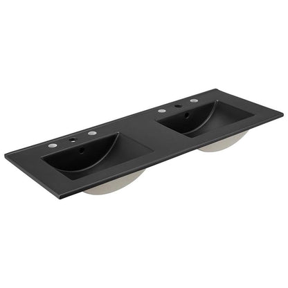 Modway Quantum Modern 48" Double Sink Bathroom Vanity in Black Gold with Ceramic Sink Basin and Storage Drawer