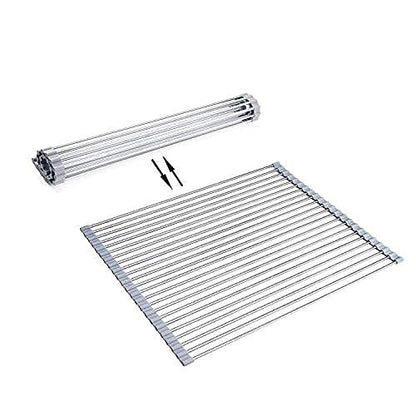 Ahyuan Roll up Dish Drying Rack Over The Sink Kitchen Roll up Sink Drying Rack Portable Dish Drainer Foldable Dish Drying Rack (Warm Gray, 17.8''X17'')