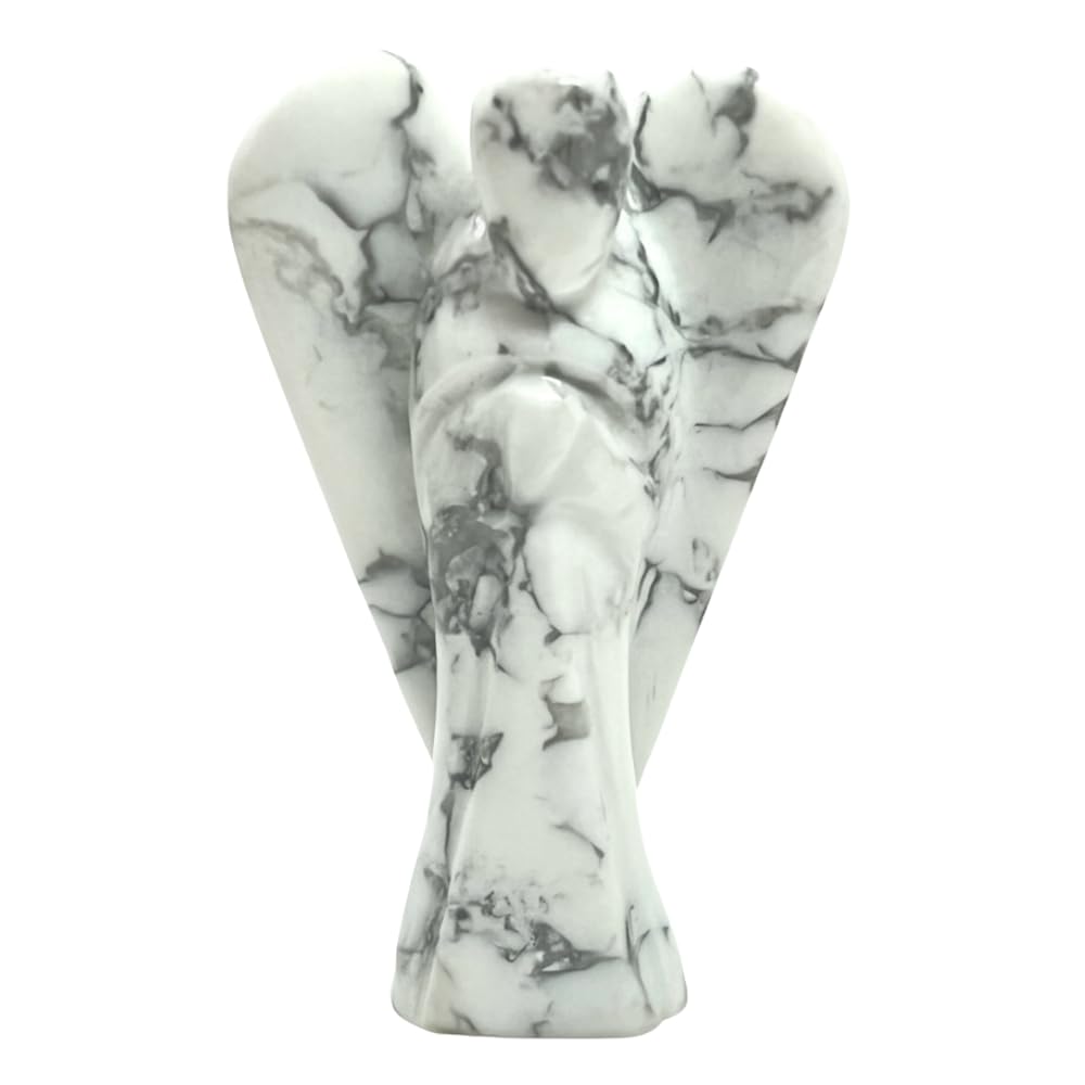 ANAYA AGATE Howlite Angel Statue 2" Certified Gemstone Guardian Angel Natural Crystal Hand-Carved Angel Charms for Calmness, Awareness, Peace, Self-Control & Positive Energy Crystal Figurines Decor