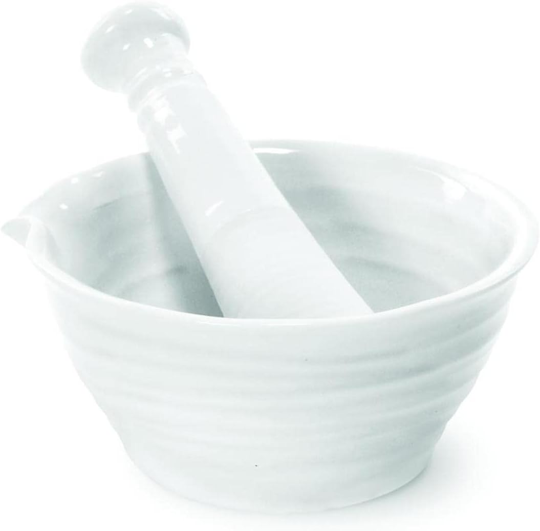 Portmeirion Sophie Conran White Mortar and Pestle Set, 5 inch Herb Grinder, Fine Porcelain