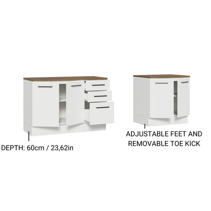 Madesa Garage and Utility Room Storage Cabinet, 78 Inch Wooden Base Unit with 3 Drawers 4 Doors and Adjustable Feet, White