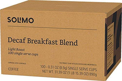 Solimo Decaf Coffee Pods - Breakfast Blend for Keurig 2.0 | 100 Count Pack