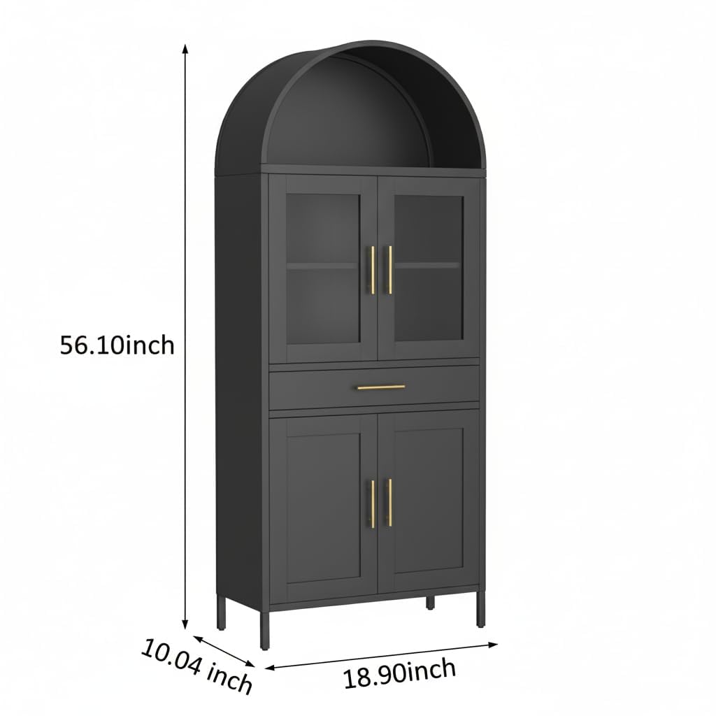 TrailBlaze Modern Arched Metal Bookshelf Cabinet - 73" Tall 5-Tier Cold Rolled Steel Organizer - Adjustable Shelves, Compact Design, Easy Assembly for Living Room, Office, Kitchen Pantry - Black