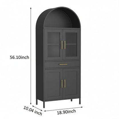 TrailBlaze Modern Arched Metal Bookshelf Cabinet - 73" Tall 5-Tier Cold Rolled Steel Organizer - Adjustable Shelves, Compact Design, Easy Assembly for Living Room, Office, Kitchen Pantry - Black