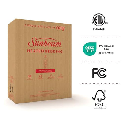 Sunbeam Electric Throw Royal Mink Sherpa Heated Blanket, 4 Heat Settings, 4-Hour Auto Shut-Off, Fast Heating, Luxurious and Ultra Comfy, Night Fog Color, 50" x 60"