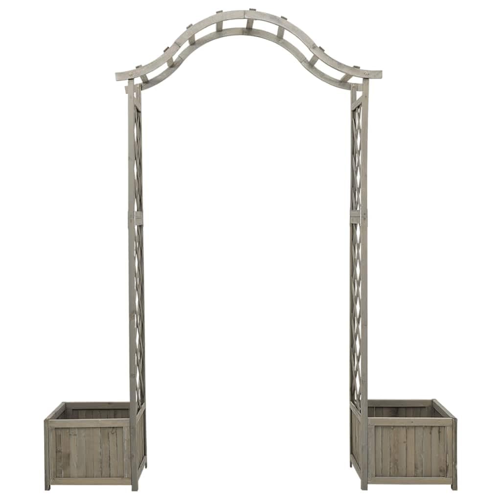Wooden Garden Arch with Planter Box, Large Grey Firwood Pergola for Climbing Plants, Decorative Entryway for Backyard, Patio, and Lawn Decor