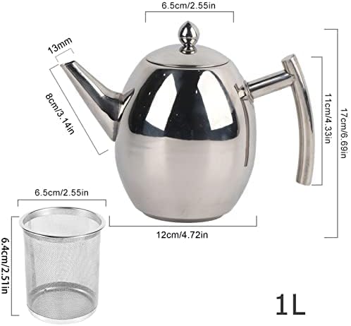 Coffee Tea Pot - Stainless Steel Teapot with Filter, Large Capacity Polished Kettle for Home, Hotel, Cafe (1000ML)