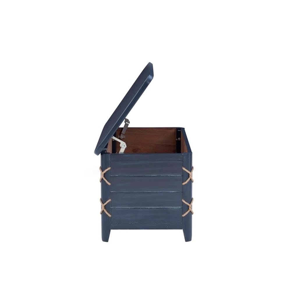BOWERY HILL Modern Wood Rope Storage Chest, 38" L x 18" D x 18" H, Cedar Lined, Blue Finish, Paneled Design with Rope Trim, Versatile for Blanket Storage, Seating, or Coffee Table Use