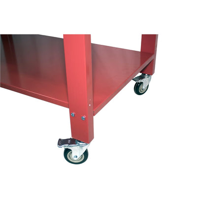 K Tool International 75109 48" x 32" Tear Down Table for Garages, Repair Shops and DIY, 31" Height, Raised Edges, Offset Drain, 3-Gallon Drain Pan, Lockable Storage Drawer, 4" Swivel Casters, Red