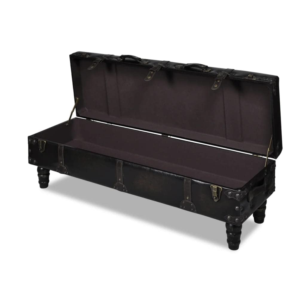 HPUYRFG Dark Brown Travel Trunk Storage Bench 43.7" with Faux Leather Seat and Wooden Frame
