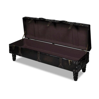 HPUYRFG Dark Brown Travel Trunk Storage Bench 43.7" with Faux Leather Seat and Wooden Frame