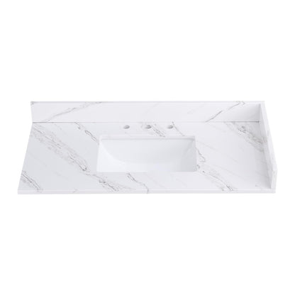 Dornberg 42"x22" Quartz Ocean White Bathroom Vanity Top, with Undermount Middle Sink Vanity Top,with One Sidesplash & One Backsplash,8 Inch Faucet Hole Spread Bathroom Vanity Sink Countertop