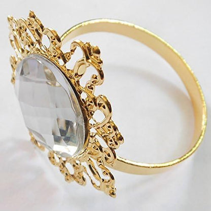 Tangpan 10pcs Gold-Light Rhinestones Napkin Rings for Weddings, Shiny Pearl Napkin Rings