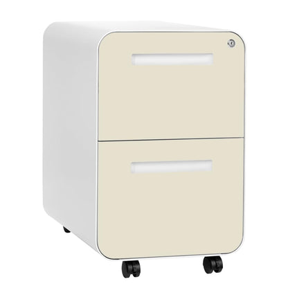 Laura Davidson Furniture Stockpile 2 Drawer Mobile File Cabinet with Lock - Under Desk Metal Filing Cabinet, Legal/Letter File Folders, Wheels and Stationary Feet, Pre-Assembled, Ivory
