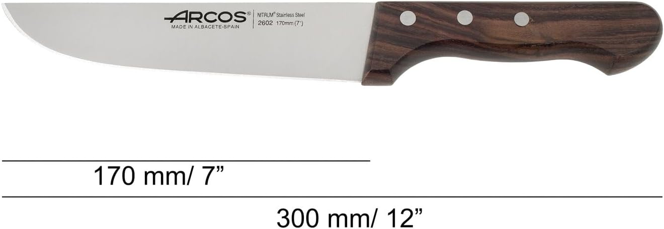 Arcos 7 Inch Butcher Knife Nitrum Stainless Steel. Professional Cooking Knife For Cutting Meat, Fish and Vegetables.