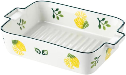 Lovely Lemon Ceramic Baking Dishes with Handles, 8.0 Inch Lasagna and Casserole Pans for Cooking and Baking