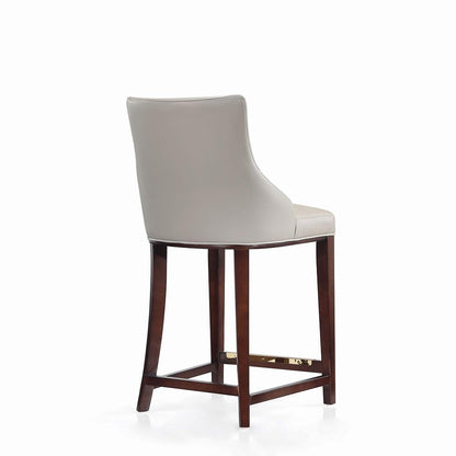 Manhattan Comfort Shubert Modern 26 Inch Bar Stools - Elegant Faux Leather Upholstery, Foam Padded Seat, Solid Beech Wood Base with Gold Metal Footrest, Fully Assembled Barstools, Set of 2, Light Grey