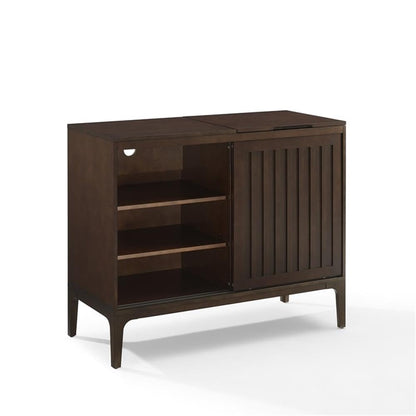 Pemberly Row Modern Record Storage Media Console, 42.13" Wide Wood Cabinet, Dark Brown Finish, Sliding Doors, Adjustable Shelves, Hinged Turntable Compartment, Mid-Century Style Entertainment Center